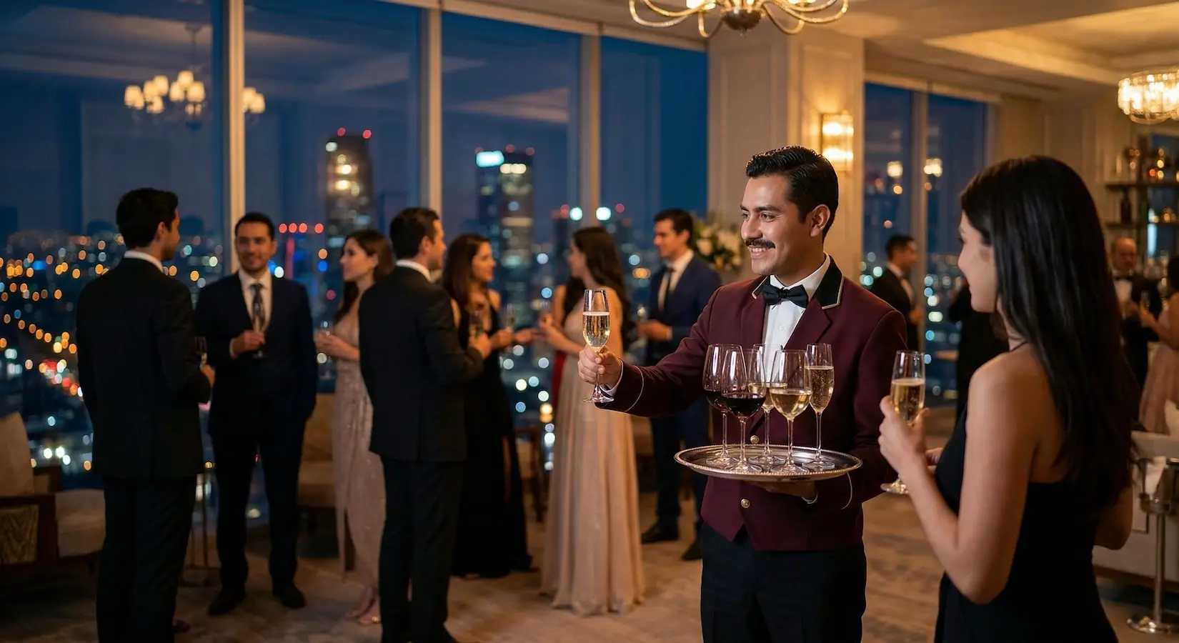 Mesero sirviendo bebidas